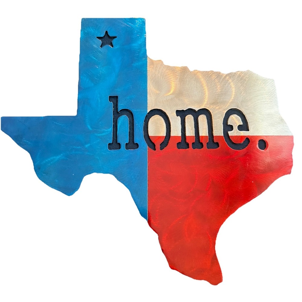 Metal Texas State Cut Out 'Home' Sign Wall Decor 14.5" X 13.5" Indoor Outdoor